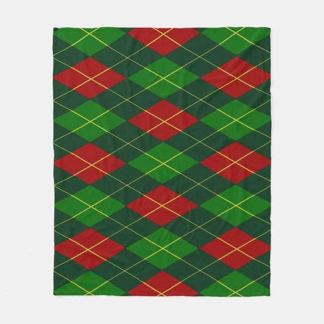 Couverture Polaire Blanche en polaire Jacquard rouge et vert (Devant)