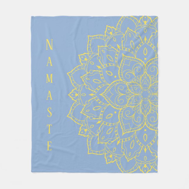 Couverture Polaire Blanche en polaire Mandala jaune et bleu (Devant)