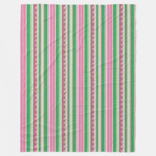 Couverture Polaire Blanche en polaire rayée rose et vert moderne