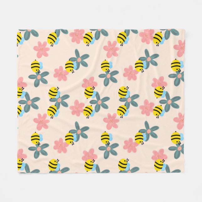 Couverture Polaire Blanche en toison des abeilles occupées (Devant (Horizontal))