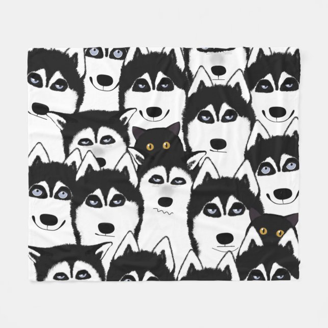 Couverture Polaire Blanche en toison Huskies (Devant (Horizontal))