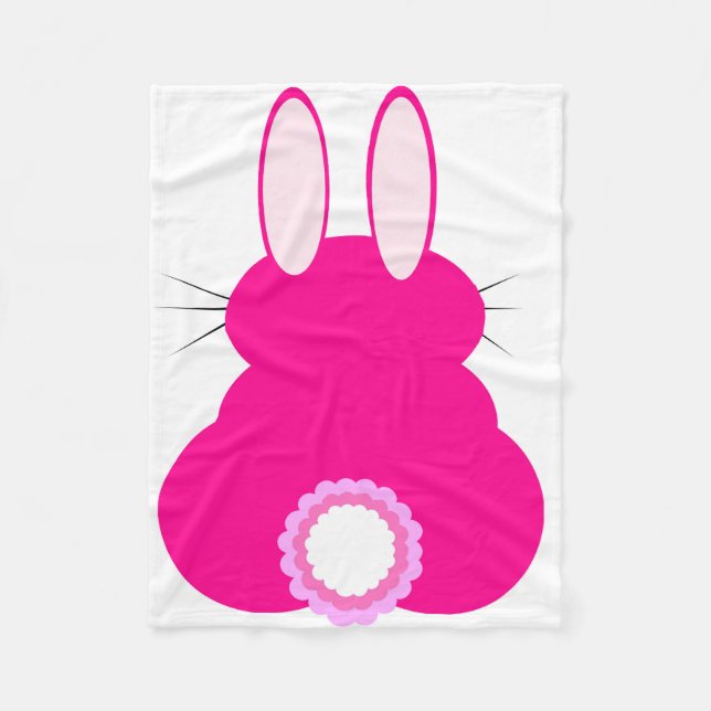 Couverture Polaire Blanche lapin rose de Pâques (Devant)
