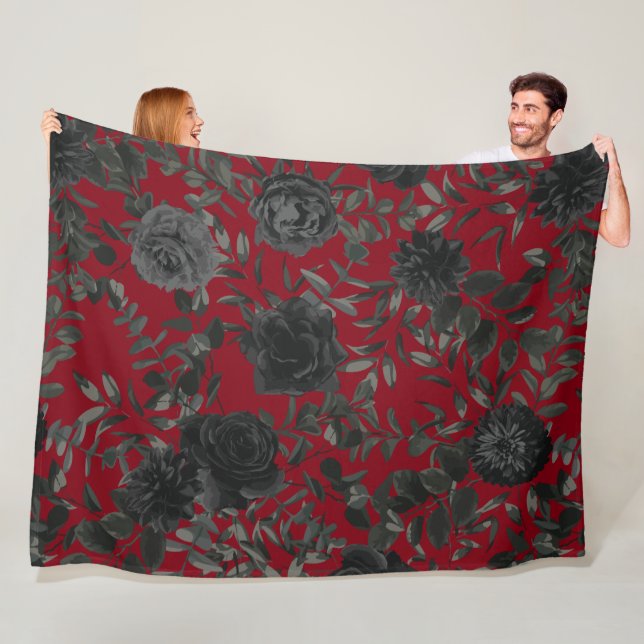 Couverture Polaire Blanche Mariage gothique Rose rouge et noir (En situation)