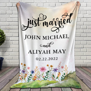 Couverture Polaire Blanche mariée avec Aquarelle Fleurs sauvages