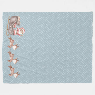 Couverture Polaire Blanche polaire bleu avec Père Noël dans la motone