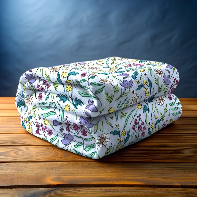 Couverture Polaire Blanche polaire bleue fleur sauvage, moyenne (Wildflowers Blue Fleece Blanket)