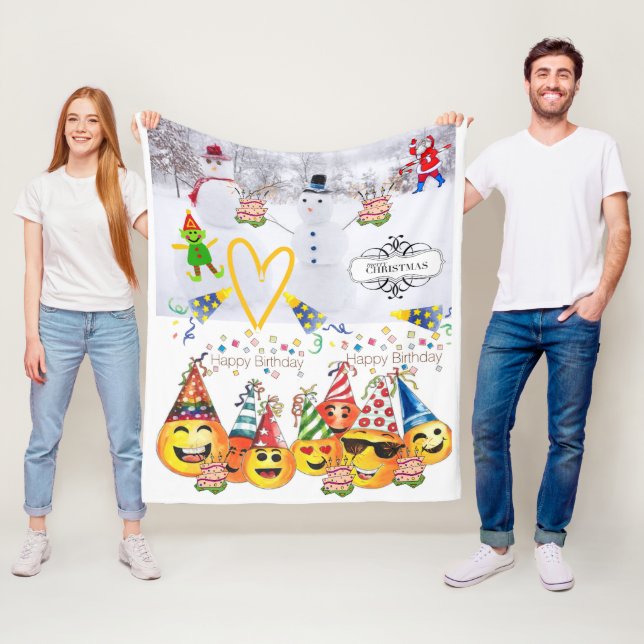 Couverture Polaire Blanche polaire Joyeux Noël Joyeux anniversaire (En situation)