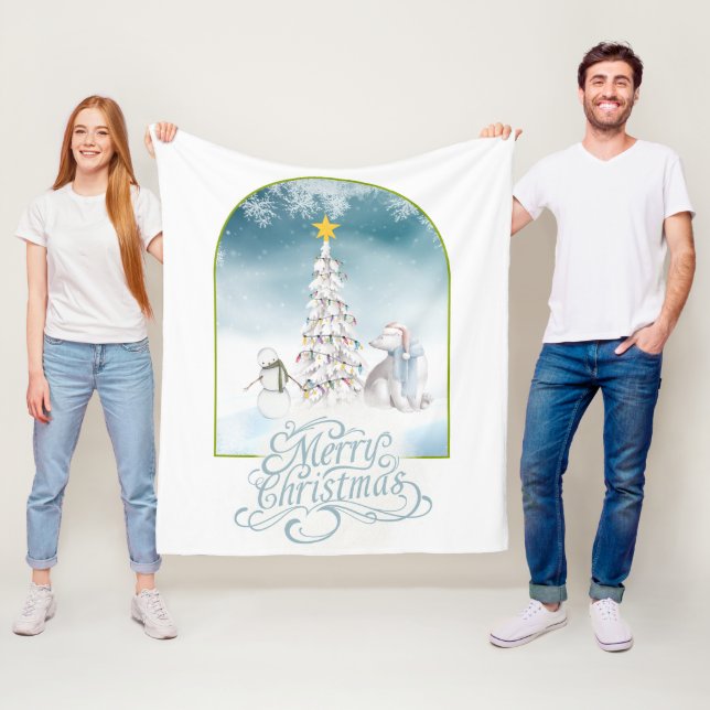Couverture Polaire Blanche polaire Ours polaire et Snowman (En situation)