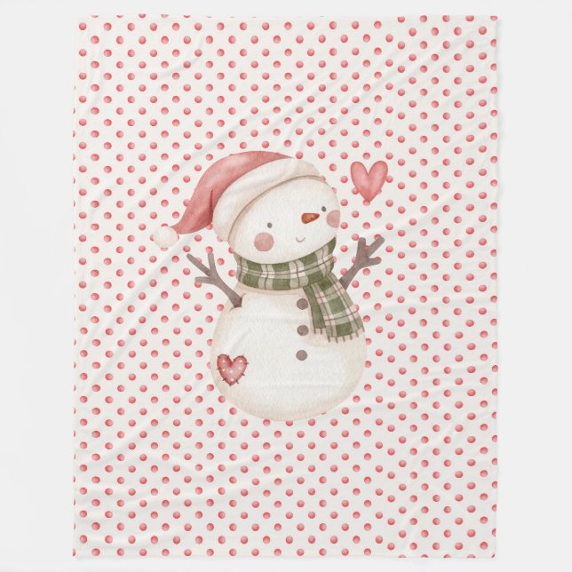 Couverture Polaire Blanche polaire rouge avec Snowman (Devant)