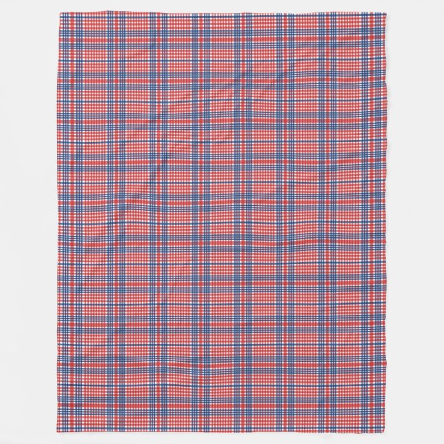 Couverture Polaire Blanche polaire rouge blanc et bleu plaid (Devant)