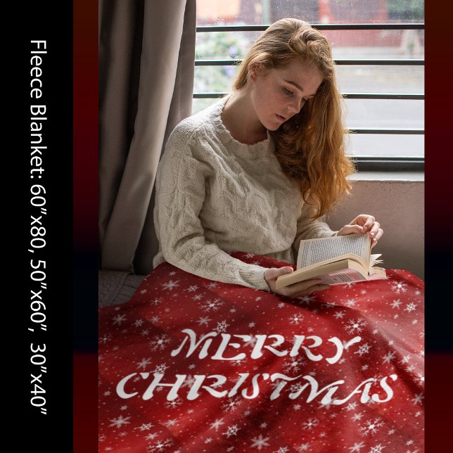 Couverture Polaire Blanche Snowflakes Arrière - plan rouge (White Snowflakes Red Background Fleece Blanket)