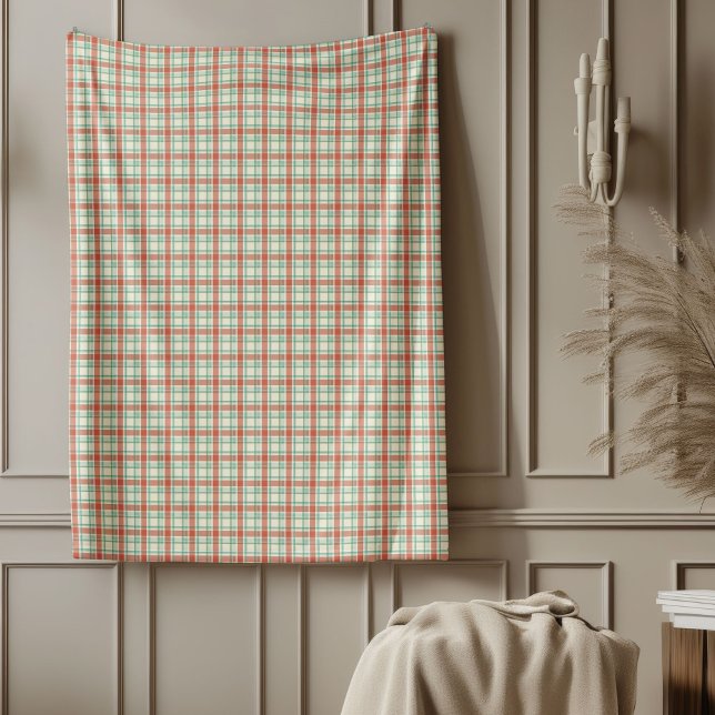Couverture Polaire Blanche Tartan douce dans les teintes de Noël past (Soft Tartan Blanket in Pastel Christmas Hues)