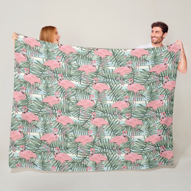 Couverture Polaire Blanche Toison Dorm Avec Flamants roses Roses Feui (En situation)