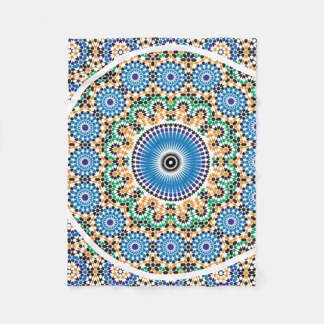 Couverture Polaire Blanche-Toison Motif marocaine (Devant)