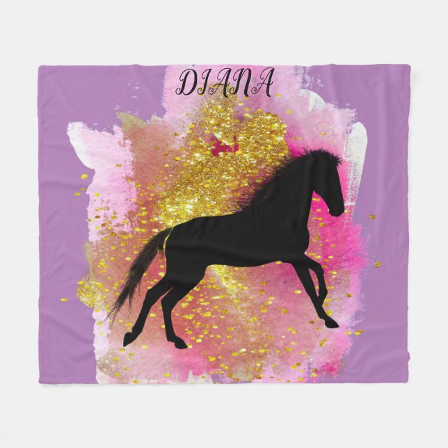 COUVERTURE POLAIRE BLANCHET PERSONNALISÉ DE CHEVAL NOIR ÉCLAIRANT (Devant (Horizontal))