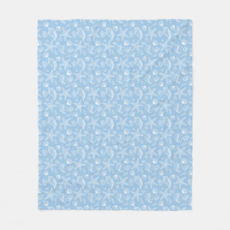 Couverture Polaire Blanchisserie blanche en coquillage bleu plage