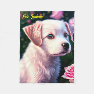 Couverture Polaire Blanchisserie de la collection Rose et chien blanc