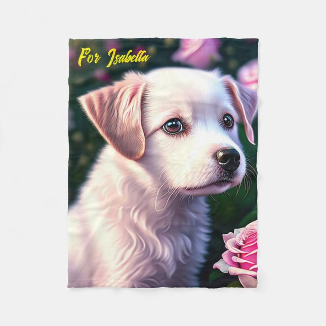 Couverture Polaire Blanchisserie de la collection Rose et chien blanc (Devant)