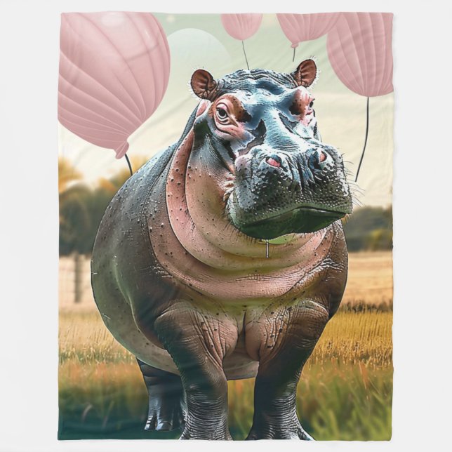 Couverture Polaire Blanchisserie Plush Avec Hippo Whimsical Et Balloo (Devant)