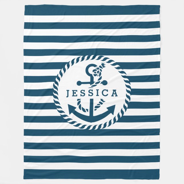 Couverture Polaire Blancs Et Bleus Et Ancre Nautique 2 (Devant)