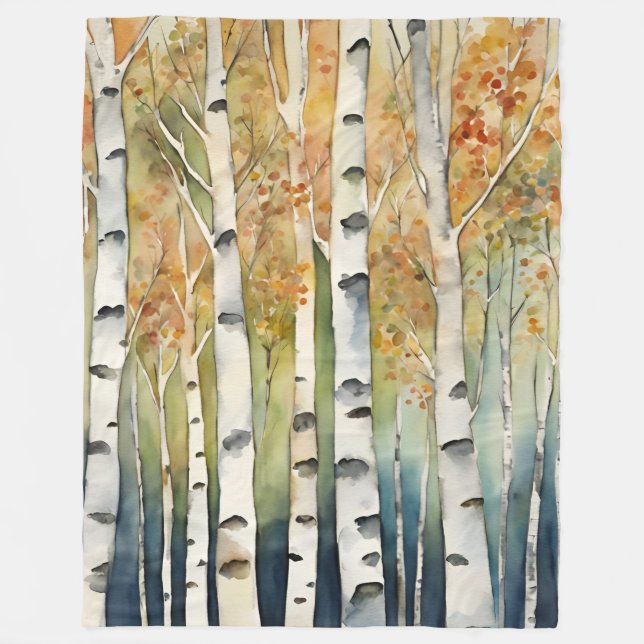 Couverture Polaire Blanket Birch Bois Arbres naturels Feuille Rustiqu (Devant)