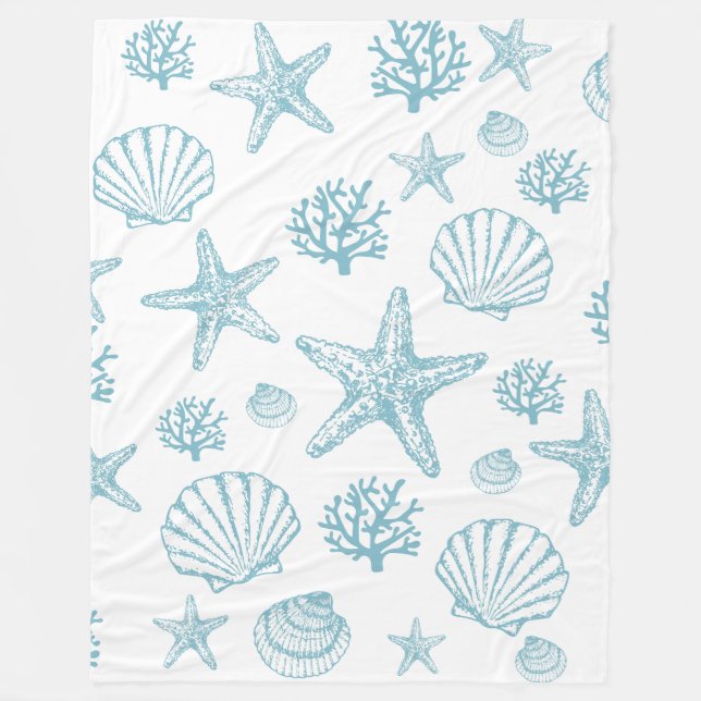 Couverture Polaire Blanket Turquoise Seashell Starfish Motif de plage (Devant)