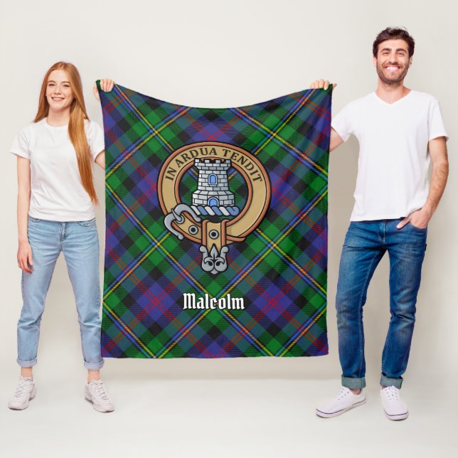 Couverture Polaire Blason du clan Malcolm sur tartan (En situation)