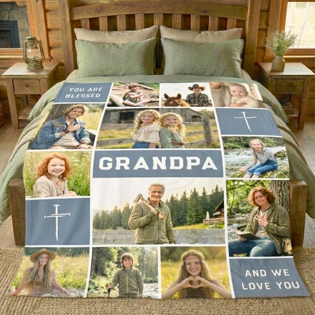 Couverture Polaire Blessed Grandpa 12 Photo Collage Custom Text (Créateur téléchargé)