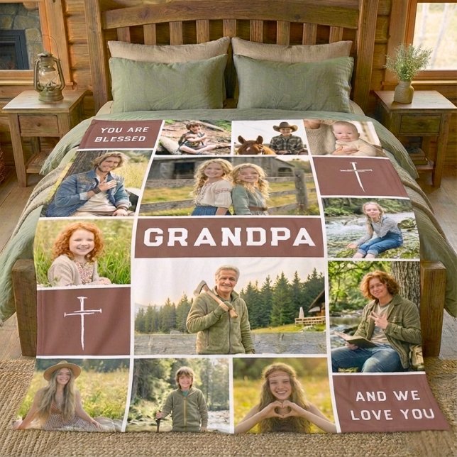 Couverture Polaire Blessed Grandpa 12 Photo Collage Custom Text (Créateur téléchargé)
