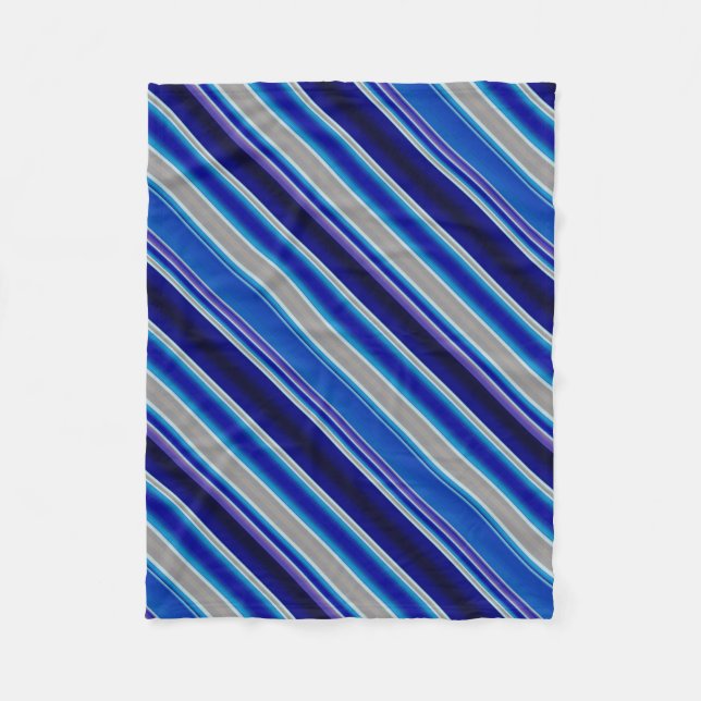 Couverture Polaire Bleu Beige et Rayures Lavande (Devant)