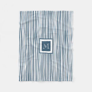 Couverture Polaire Bleu blanc bande personnalisée Monogramme personna