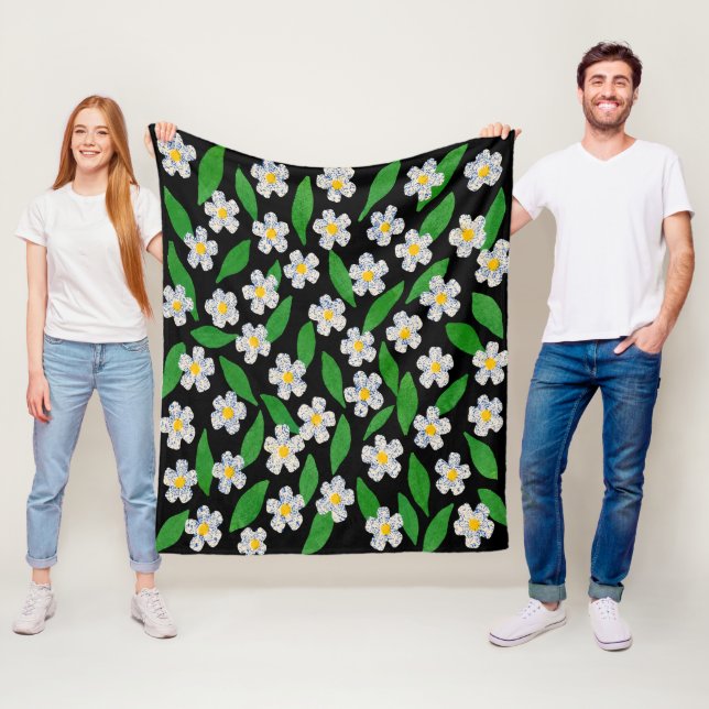 Couverture Polaire Bleu Blanc Vert Floral  (En situation)