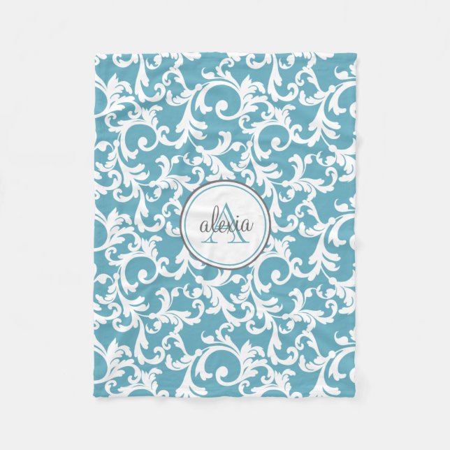 Couverture Polaire Bleu bleu océan élégant Damas Imprimer (Devant)