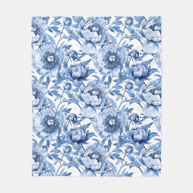 Couverture Polaire Bleu botanique Floral Délicat Fleur de porcelaine (Devant)