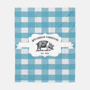 Couverture Polaire Bleu Buffalo Plaid Farm Pig Fleece Blanche