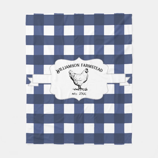 Couverture Polaire Bleu Buffalo Plaid Farm Poulet polaire Blanche (Devant)