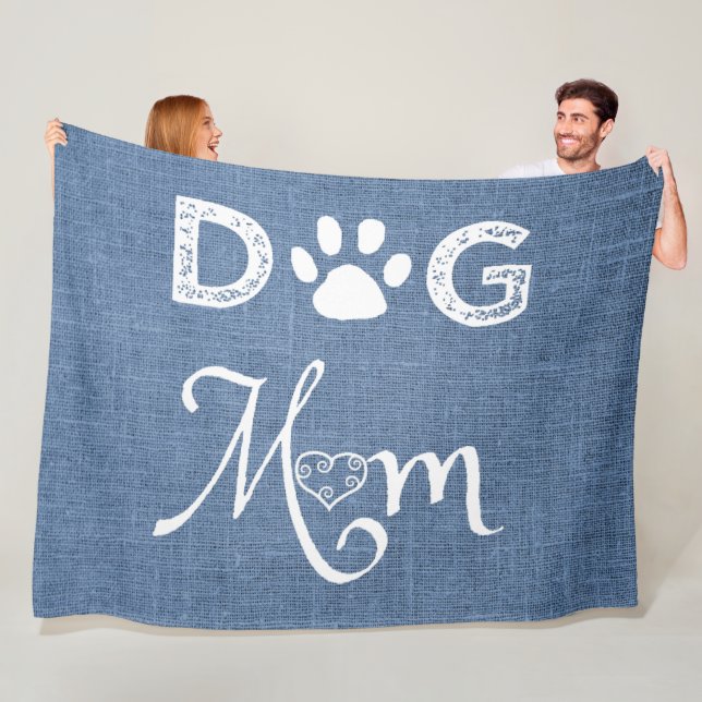 Couverture Polaire Bleu Burlap Chien Maman Toison Blanche (En situation)