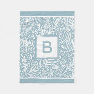 Couverture Polaire Bleu clair Motif botanique moderne Monogramme