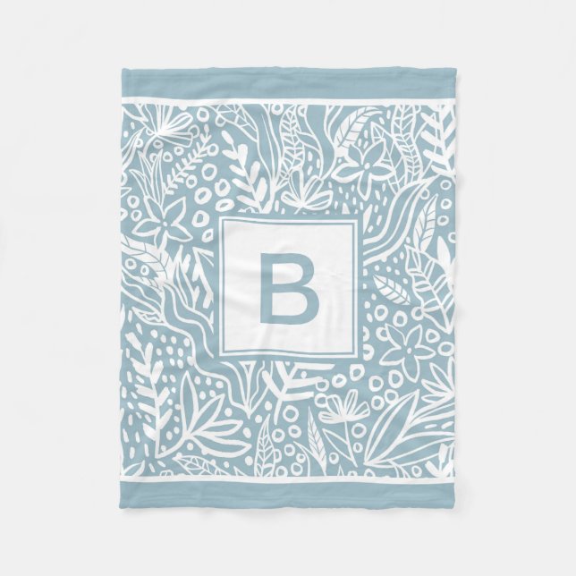 Couverture Polaire Bleu clair Motif botanique moderne Monogramme (Devant)