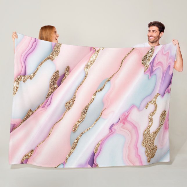 Couverture Polaire Bleu clair rose Agneau Marbre Collection moderne (En situation)