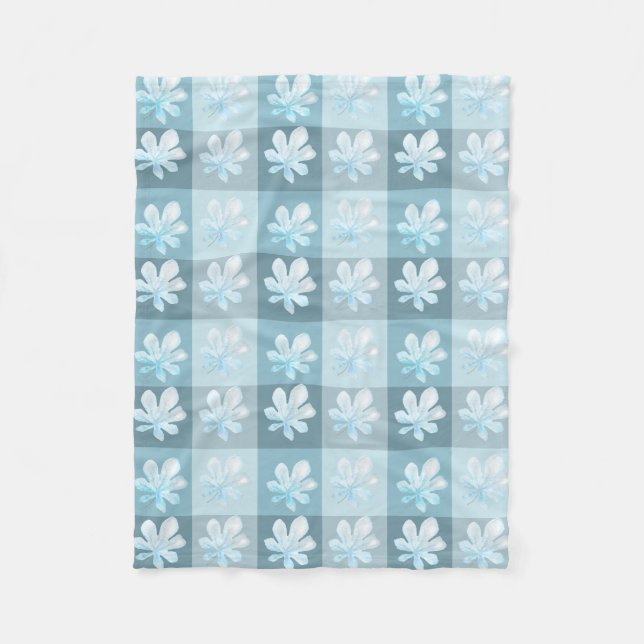 Couverture Polaire Bleu de glace Feuilles Fleece Blanche (Devant)