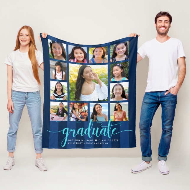 Couverture Polaire Bleu de la Marine K-12 - Collage photo Script (En situation)