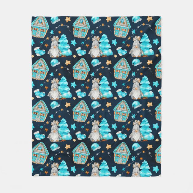 Couverture Polaire Bleu de Noël mignon Gnomes scandinaves (Devant)
