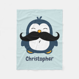 Couverture Polaire Bleu de tendance de moustache de pingouin