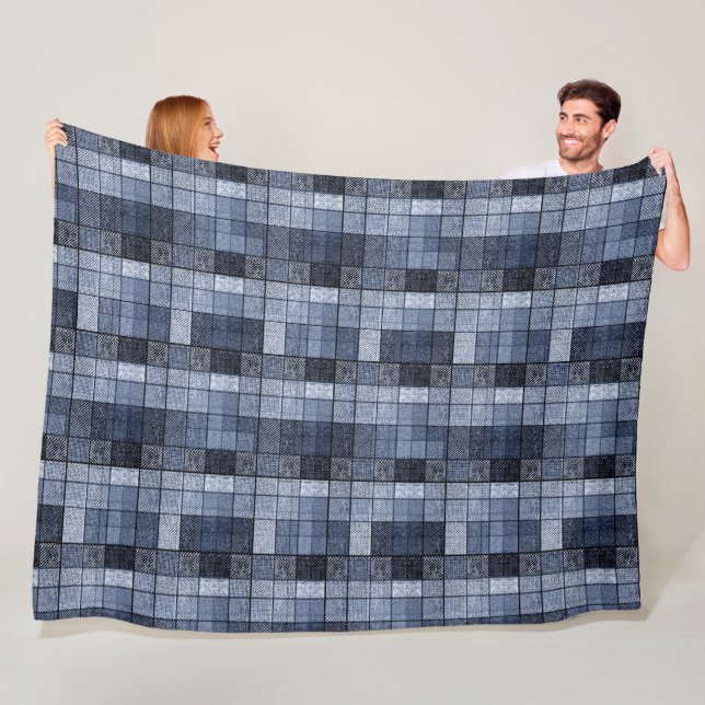 Couverture Polaire Bleu, denim, tartan, plaid. (En situation)