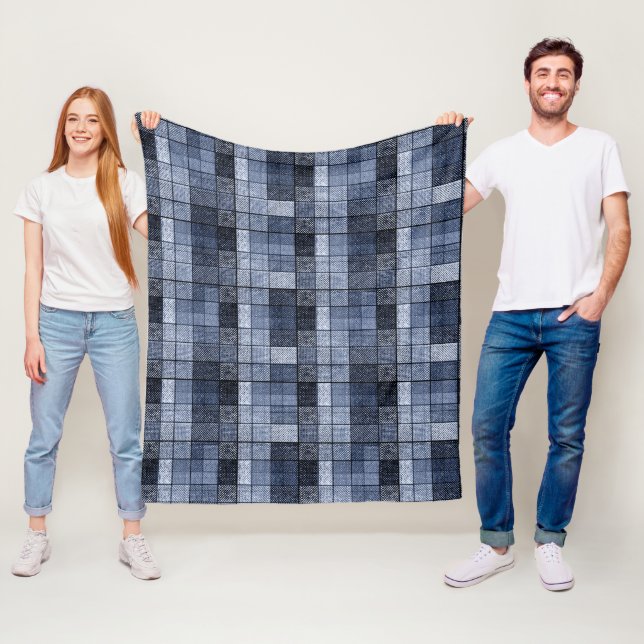 Couverture Polaire Bleu, denim, tartan, plaid. (En situation)
