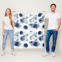 Bleu Dusty et Fleurs Bleues Marine Élégant