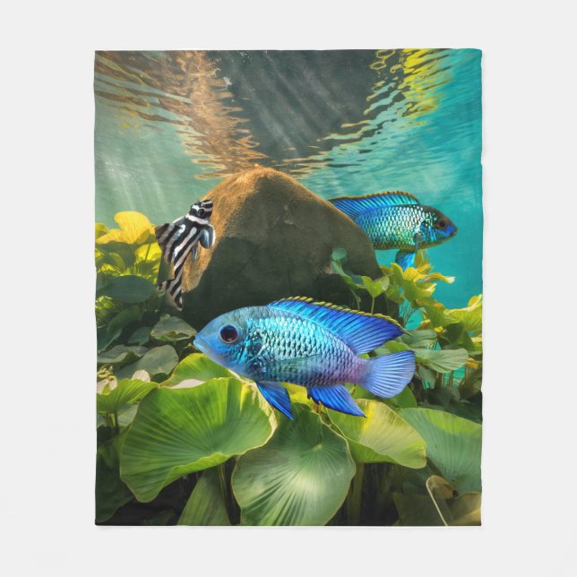 Couverture Polaire Bleu électrique Acara Cichlids Zebra Pleco Poisson (Devant)