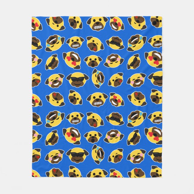Couverture Polaire Bleu électrique de carlins d'Emoji (Devant)