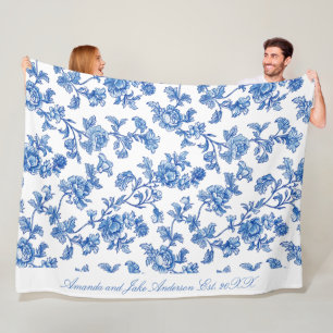 Couverture Polaire Bleu et blanc Chinoiserie Nom personnalisé